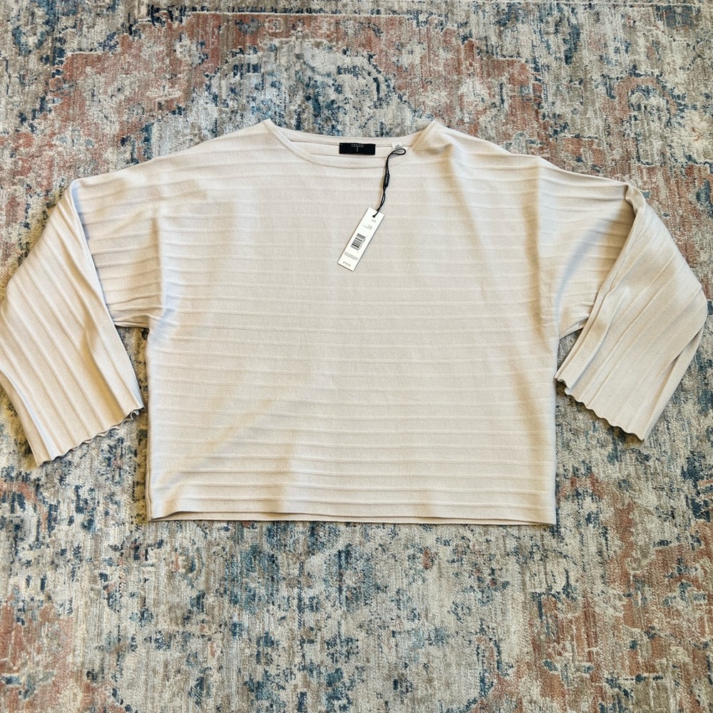 Tahari Light Beige Ribbed Boxy Sweater